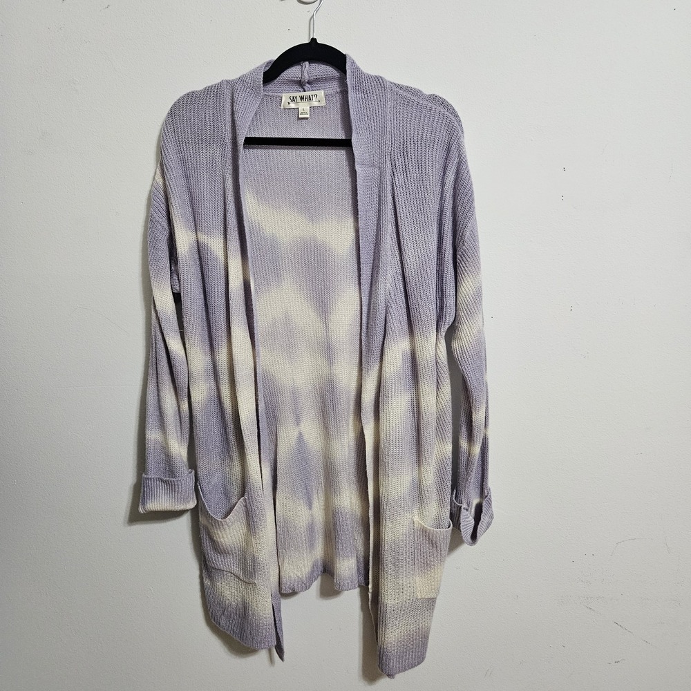Say What? Purple Tie-Dye Open Front Cardigan - Size L